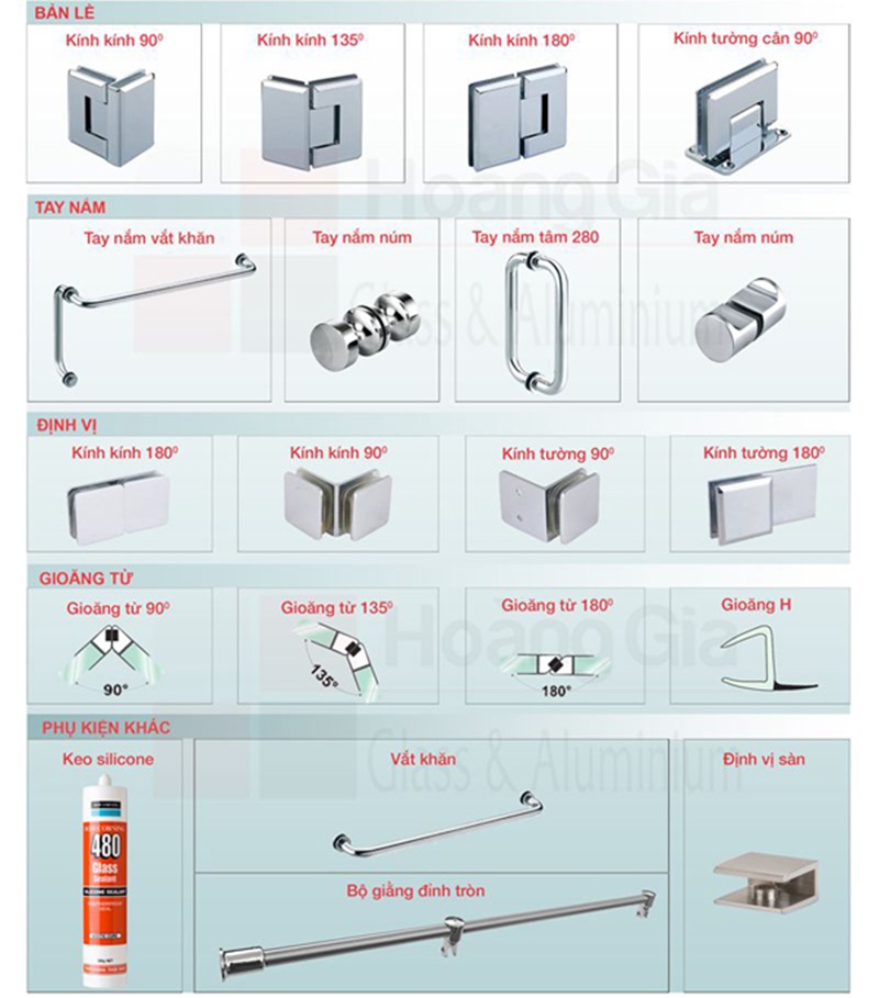 Phụ kiện vách kính phòng tắm chất lượng