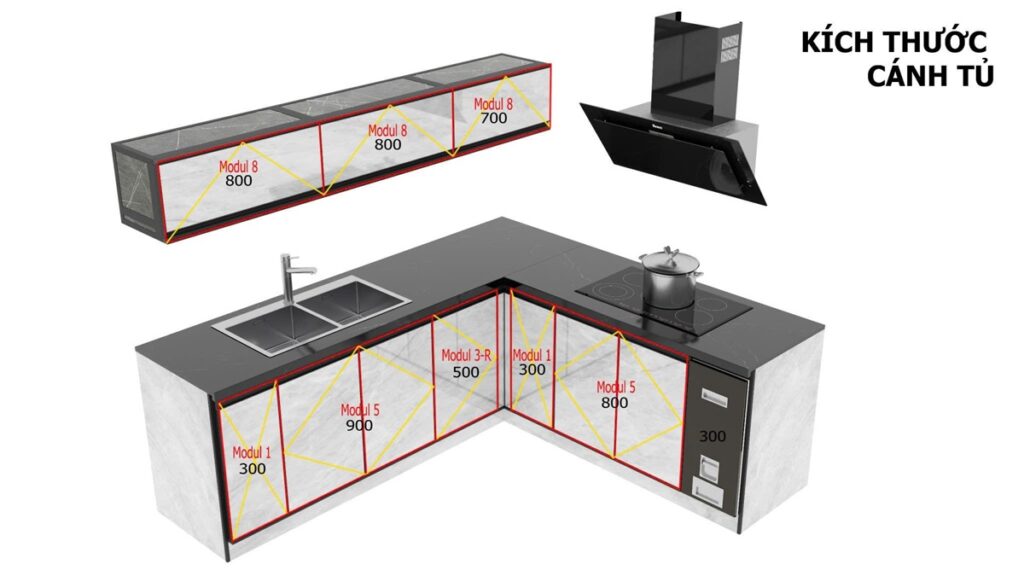 Kích thước tủ bếp Austdoor lên 3D trước khi lắp đặt